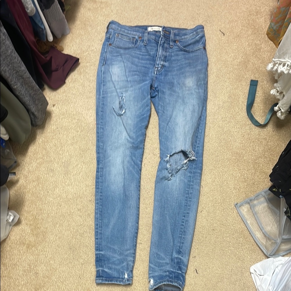 Madewell Blue Skinny Jeans with Distressed Knee